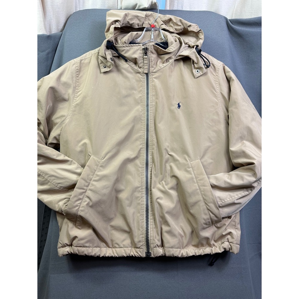 Polo Ralph Lauren Men's Tan Hooded Windbreaker Jacket Quilted Fleece Lined Large